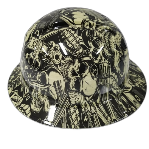 Old School Skulls And Mayhem Bone Custom Hydro Dipped Full Brim Hard Hat - Right Side View