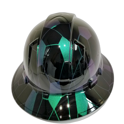 Color Shift Hex Camo Black Custom Hydro Dipped Full Brim Hard Hat - Right Side View