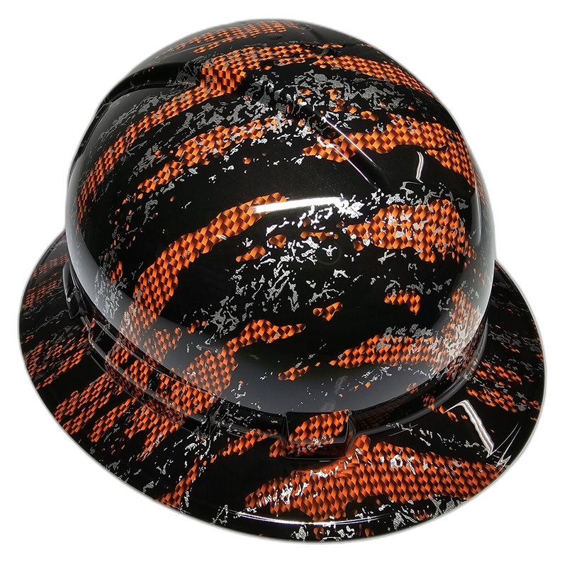 Hi-Vis Orange Carbon Fiber Camo hard hat right side view