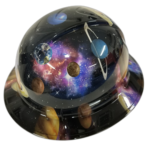 Milky Way Galaxy Planets Custom Hydro Dipped Full Brim Hard Hat - Right Side View