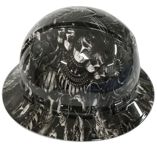 Chained Gods Skulls Chains Custom Hydro Dipped Full Brim Hard Hat - Right Side View