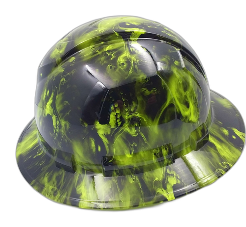 Lime Green Hades Custom Hydro Dipped Full Brim Hard Hat - Right Side View