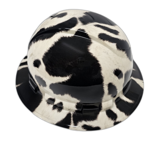 Black And White Cow Hide Custom Hydro Dipped Full Brim Hard Hat - Right Side View