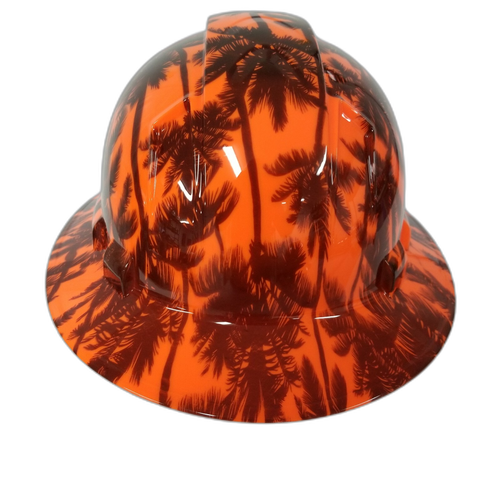 Hi Vis Orange California Sunset Custom Hydro Dipped Full Brim Hard Hat - Right Side View