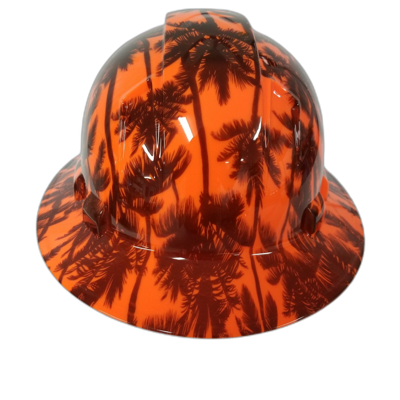 Hi-Vis Orange Palm Sunset hard hat right side view