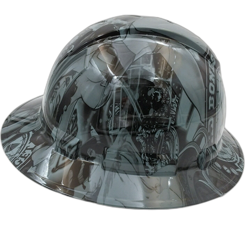 Bad Bones Club Grey Custom Hydro Dipped Full Brim Hard Hat - Right Side View