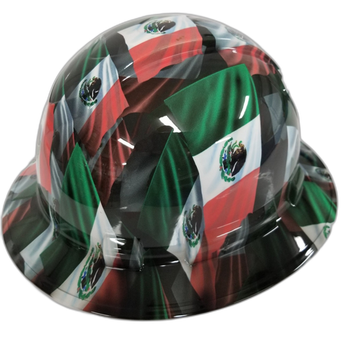 Mexican Flag Colors Poppin Custom Hydro Dipped Full Brim Hard Hat - Right Side View