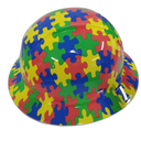 Autism Awareness Puzzle Pieces Custom Hydro Dipped Full Brim Hard Hat - Right Side View