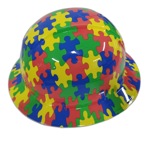 Autism Awareness Puzzle Pieces Custom Hydro Dipped Full Brim Hard Hat - Right Side View