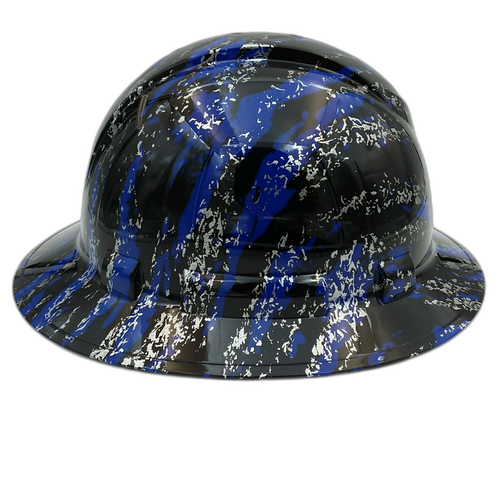 Urban Camo Blue Splash Custom Hydro Dipped Full Brim Hard Hat - Right Side View