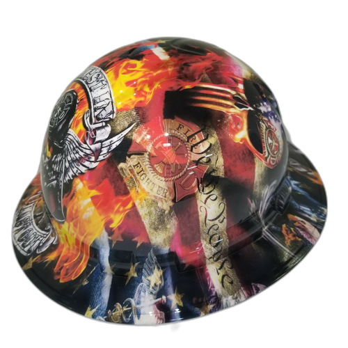 Firefighter First In Last Out Custom Hydro Dipped Full Brim Hard Hat - Right Side View