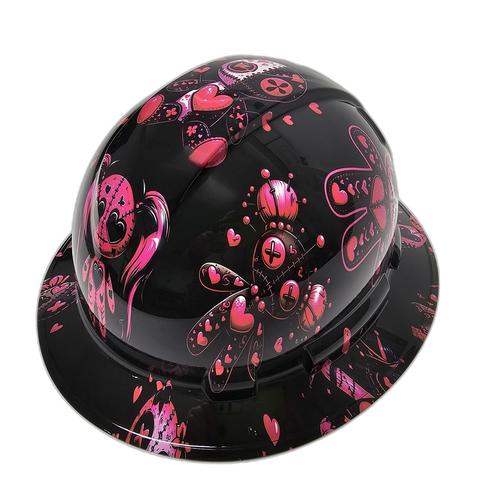 Hot Pink Voodoo Dolls Custom Hydro Dipped Full Brim Hard Hat - Right Side View