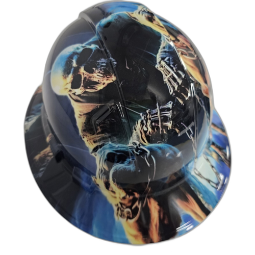 Pit Bulls To The Grave Bully Pits Custom Hydro Dipped Full Brim Hard Hat - Right Side View