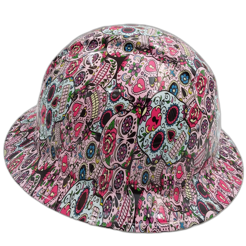 Sugar Skulls Custom Hydro Dipped Full Brim Hard Hat - Right Side View