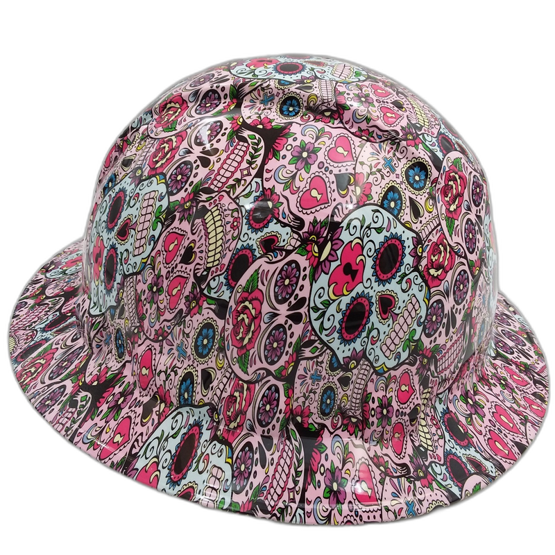 Colorful Sugar Skulls & Roses hard hat right side view