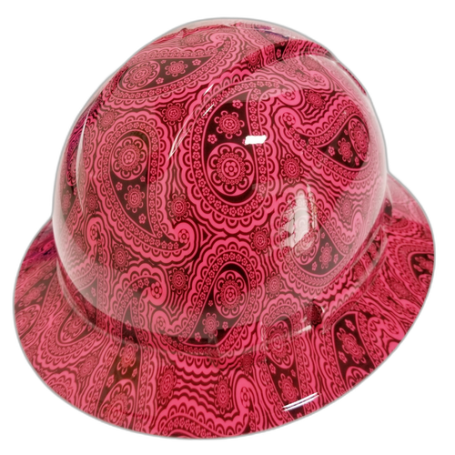Hot Pink Bandana Print Color Custom Hydro Dipped Full Brim Hard Hat - Right Side View