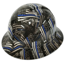 Support The Blue Thin Blue Line Custom Hydro Dipped Full Brim Hard Hat - Right Side View