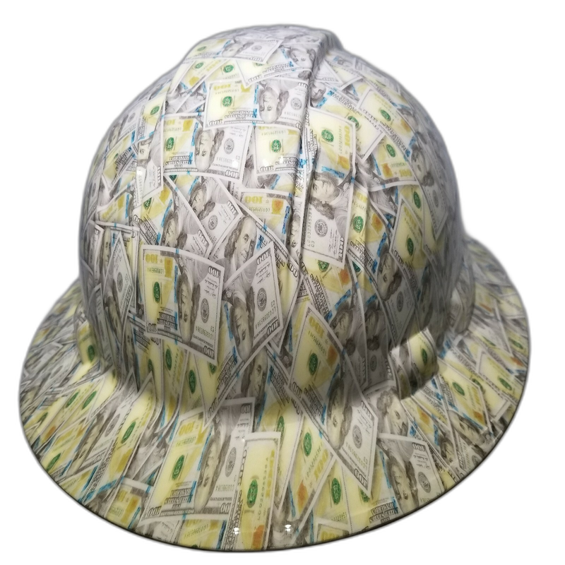 Hundred Dollar Bills Money Print hard hat right side view