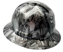 Silver N Black Cyborg Skull Custom Hydro Dipped Full Brim Hard Hat - Right Side View