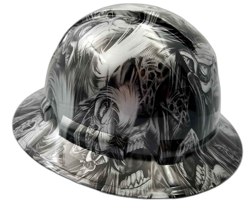 Silver Black Cyborg Skull hard hat right side view
