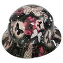 Pink Abstract Butterflies Custom Hydro Dipped Full Brim Hard Hat - Right Side View