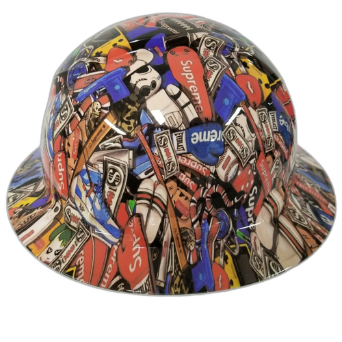 Sticker Bomb Custom Hydro Dipped Full Brim Hard Hat - Right Side View