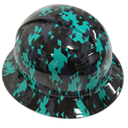 Turquoise Teal Abstract Tactical Camo Custom Hydro Dipped Full Brim Hard Hat - Right Side View