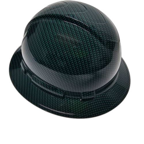 Dark Green Carbon Fiber Custom Hydro Dipped Full Brim Hard Hat - Right Side View