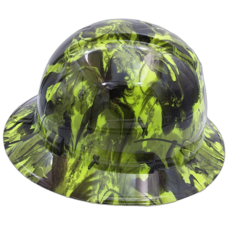 Neon Lime Demon Hunter Gothic hard hat right side view