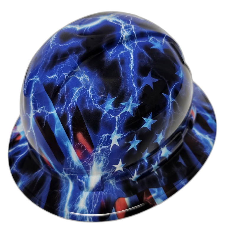 American Flag & Lightning Bolts hard hat right side view