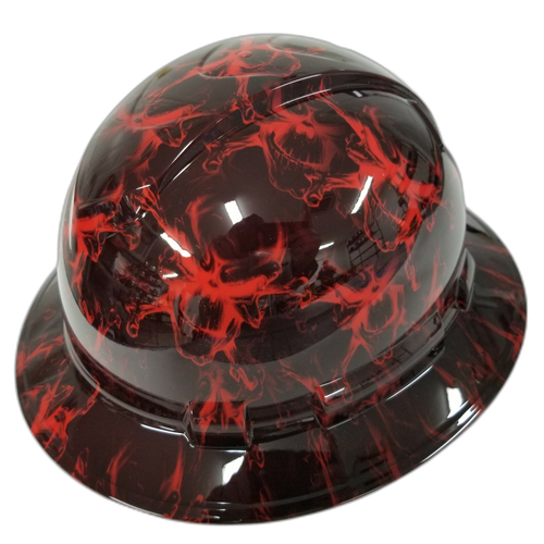 Red And Black Skulls Custom Hydro Dipped Full Brim Hard Hat - Right Side View