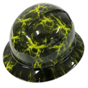 Black And Hi Vis Green Skull Custom Hydro Dipped Full Brim Hard Hat - Right Side View