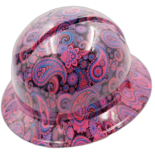 Hot Pink Brad Paisleys Custom Hydro Dipped Full Brim Hard Hat - Right Side View