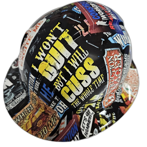 Construction Worker Sticker Bomb Custom Hydro Dipped Full Brim Hard Hat - Right Side View