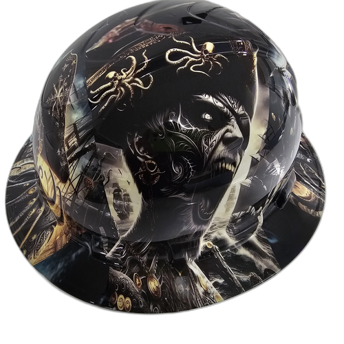 Pirates Of The Dead Sea Angry Pirate Custom Hydro Dipped Full Brim Hard Hat - Right Side View
