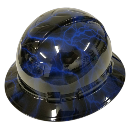 Blue Lightning Custom Hydro Dipped Full Brim Hard Hat - Right Side View
