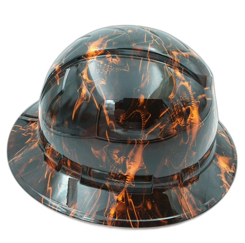 Hi-Vis Orange Demon Skulls hard hat right side view