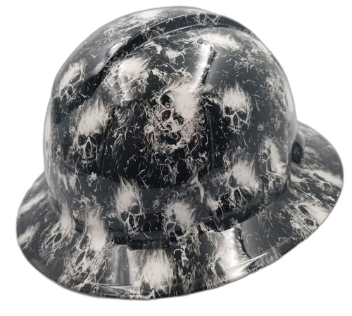 White Smoking Skulls Custom Hydro Dipped Full Brim Hard Hat - Right Side View