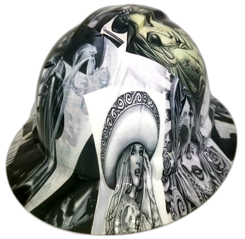 Chicano Girls Lowrider Art Custom Hydro Dipped Full Brim Hard Hat - Right Side View