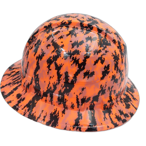 Digital Orange Camo Custom Hydro Dipped Full Brim Hard Hat - Right Side View