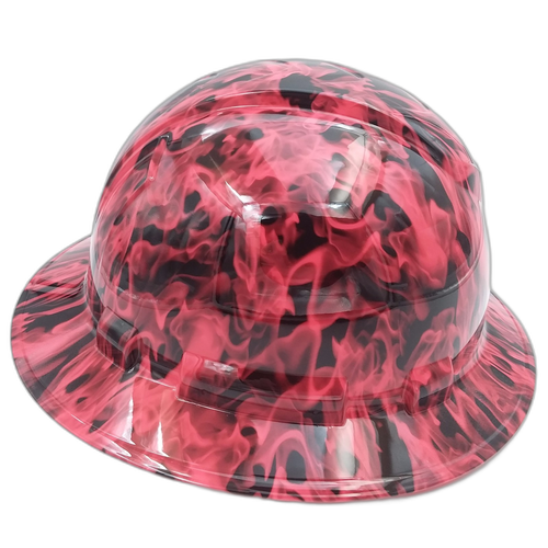 Wicked Fire Hi Vis Pink Custom Hydro Dipped Full Brim Hard Hat - Right Side View