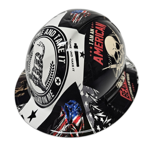 Patriot Come And Take It Sticker Bomb Custom Hydro Dipped Full Brim Hard Hat - Right Side View