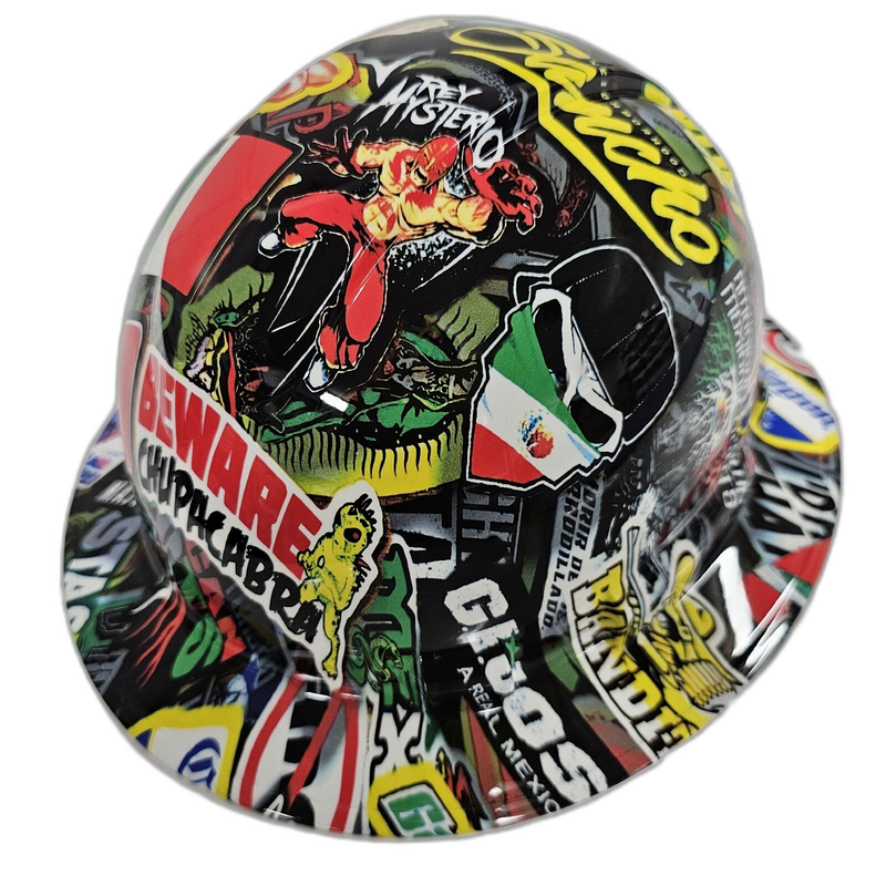 Mexican Lucha Libre Sticker Bomb hard hat right side view
