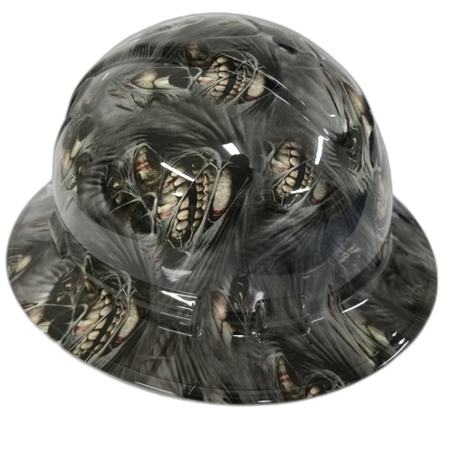 Ripping Out Skull Faces Hat Custom Hydro Dipped Full Brim Hard Hat - Right Side View