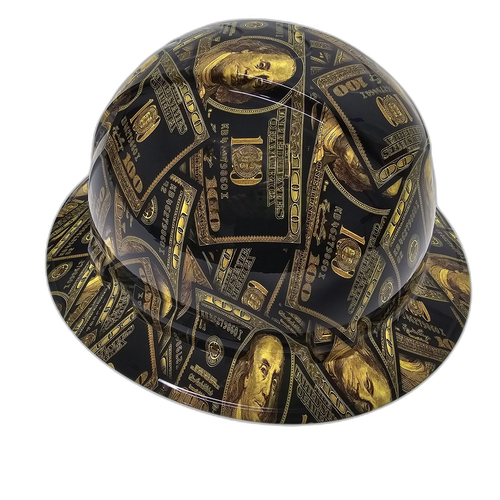 Big Money Goldbacks Gettin The Bag Custom Hydro Dipped Full Brim Hard Hat - Right Side View