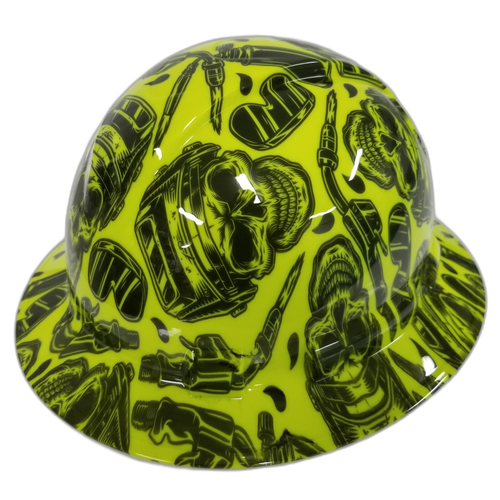Hi Vis Lime Welder Welder Up Custom Hydro Dipped Full Brim Hard Hat - Right Side View