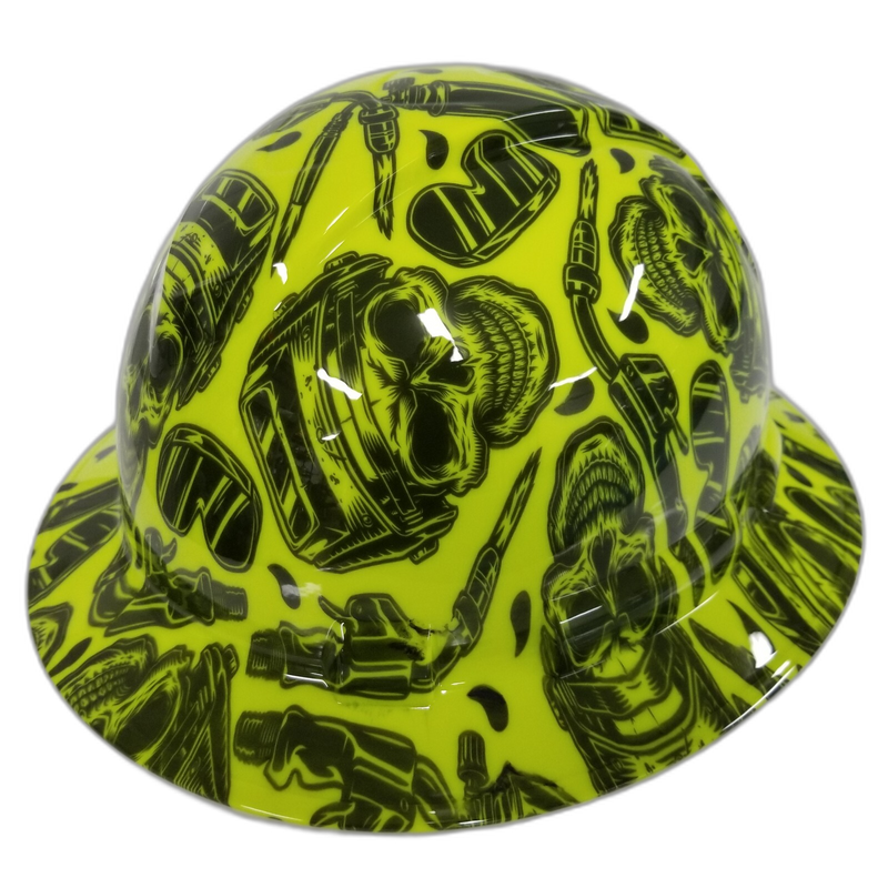 Hi-Vis Lime Welder Skull hard hat right side view