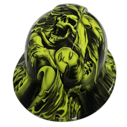 Lime Green After Death Custom Hydro Dipped Full Brim Hard Hat - Right Side View