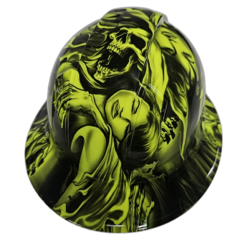 Lime Green Gothic Reaper Art hard hat right side view