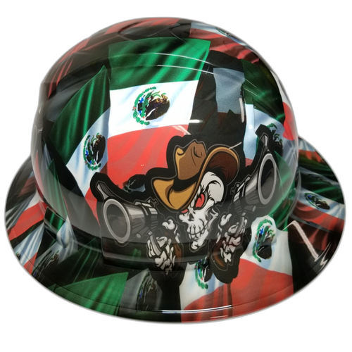 Mexican Outlaw Cowboy Pride Custom Hydro Dipped Full Brim Hard Hat - Right Side View